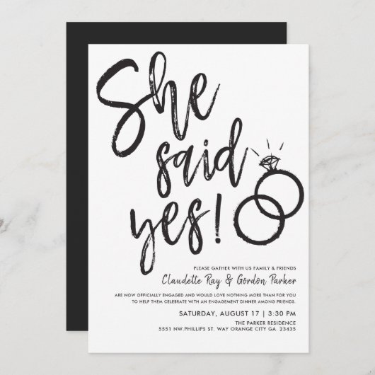 Invitation Elle A Dit Oui ! | Dîner Fiançailles avec amis (Devant / Derrière)