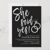 Invitation Elle A Dit Oui ! | Dîner Fiançailles noir (Devant)