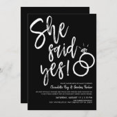 Invitation Elle A Dit Oui ! | Dîner Fiançailles noir (Devant / Derrière)