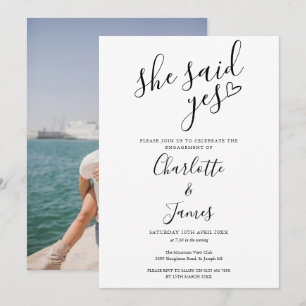 Invitation Elle a dit oui Fête de fiançailles Amour Cœur Phot