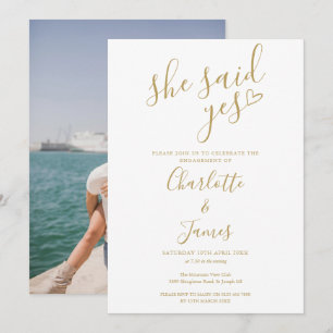 Invitation Elle a dit oui Fête de fiançailles Photo de cœur e