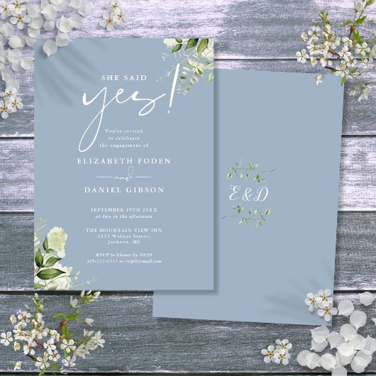Invitation Elle A Dit Oui Floral Dusty Blue Engagement Party