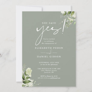 Invitation Elle a dit oui Floral Vert Sauge Fête de Fiançaill
