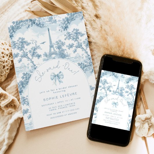 Invitation Elle a dit Oui Français romantique douche de nage