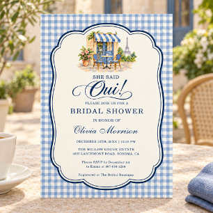 Invitation Elle a dit oui Gingham French Shower de Mariage