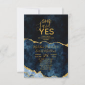 Invitation Elle A Dit Oui Marine Blue Engagement Party Invita (Devant)
