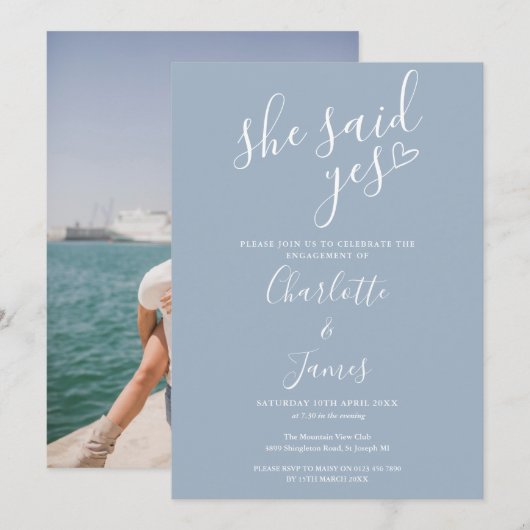 Invitation Elle A Dit Oui Mission Photo Dusty Blue (Devant / Derrière)