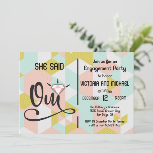 Invitation Elle a dit oui oui parti engagement moderne (Debout devant)