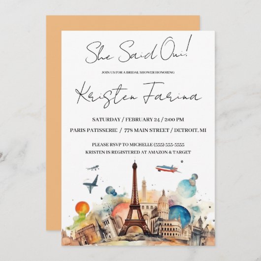 Invitation Elle A Dit Oui ! Paris, Tour Eiffel, Fête des mari (Devant / Derrière)