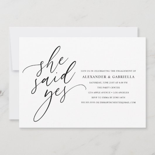 Invitation Elle A Dit Oui Partie D'Engagement De Script Noir  (Devant)