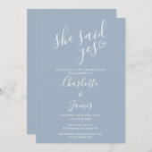 Invitation Elle A Dit Oui Partie Engagement Dusty Blue (Devant / Derrière)