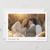 Invitation Elle A Dit Oui Rustic Boho Mariage Photo Fiançaill (Devant)