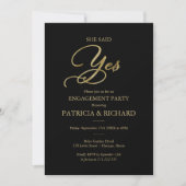 Invitation Elle a dit oui Script de fête de fiançailles Black (Devant)