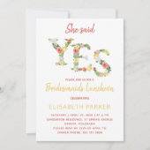 Invitation Elle a dit OUI script floral bridesservantes déjeu (Devant)