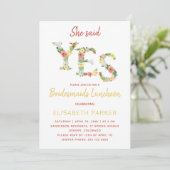 Invitation Elle a dit OUI script floral bridesservantes déjeu (Debout devant)