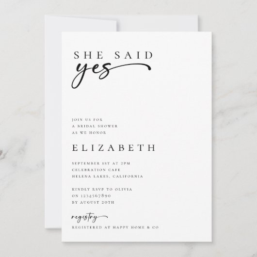 Invitation Elle A Dit Oui Script Photo Fête des mariées (Devant)