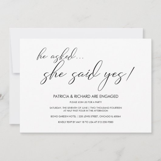 Invitation Elle A Dit Oui Simple Calligraphie (Devant)