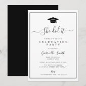 Invitation ELLE A RÉUSSI ! Fête de fin d'études universitaire (Devant / Derrière)