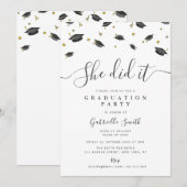 Invitation ELLE A RÉUSSI ! Fête de remise de diplômes moderne (Devant / Derrière)