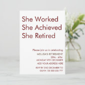 Invitation Elle A Travaillé Elle A Atteint Elle Retraite Fun (Debout devant)