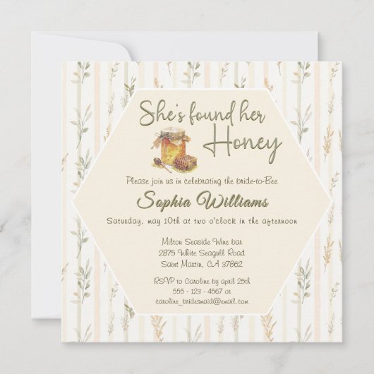 Invitation Elle a trouvé sa douche nuptiale à rayures d'or mi (Devant)