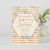 Invitation Elle a trouvé sa douche nuptiale à rayures d'or mi (Debout devant)