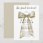 Invitation Elle A Trouvé Sa Fête des mariées Beau Beige Bow (Devant / Derrière)