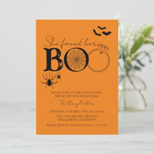 Invitation Elle A Trouvé Sa Fête des mariées Boo Halloween (Debout devant)