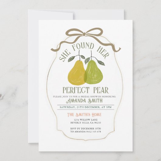 Invitation Elle A Trouvé Sa Fête des mariées Parfaite De Poir (Devant)