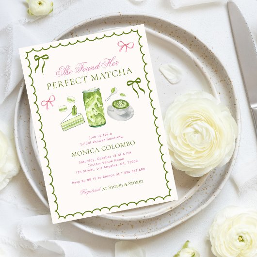 Invitation Elle A Trouvé Sa Fête des mariées Parfaite Matcha
