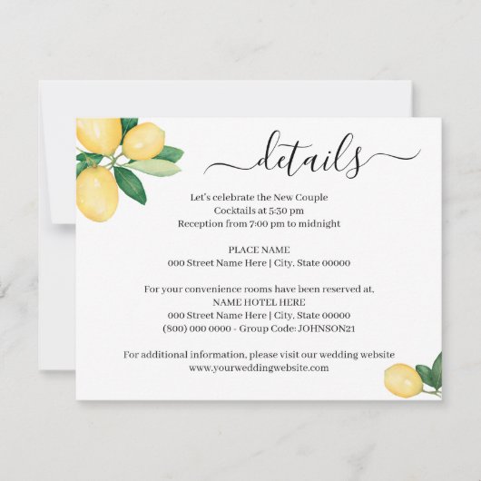 Invitation Elle A Trouvé Sa Main Squeeze Lemons insert card (Devant)