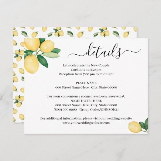 Invitation Elle A Trouvé Sa Main Squeeze Lemons insert card (Devant / Derrière)