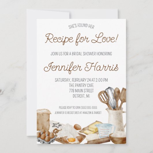 Invitation Elle a trouvé sa recette d'amour ! Fête de mariage (Devant)