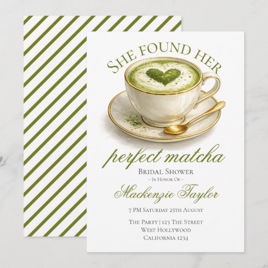 Invitation Elle a trouvé sa robe de mariée Matcha Parfaite (Devant / Derrière)