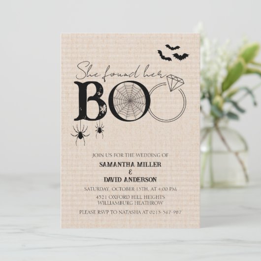 Invitation Elle A Trouvé Son Boo Rustique Mariage Halloween (Debout devant)