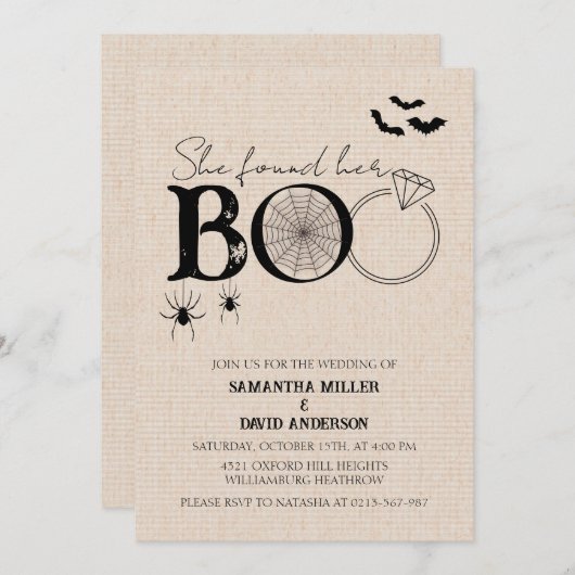 Invitation Elle A Trouvé Son Boo Rustique Mariage Halloween (Devant / Derrière)