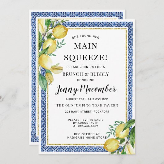 Invitation Elle A Trouvé Son Principal Squeeze Lemon Brunch & (Devant / Derrière)