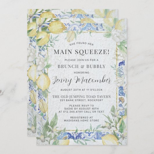 Invitation Elle A Trouvé Son Principal Squeeze Lemon Brunch & (Devant / Derrière)