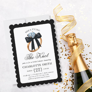 Invitation Elle Attache le Nœud Anneau Noir Cérémonie de Fian