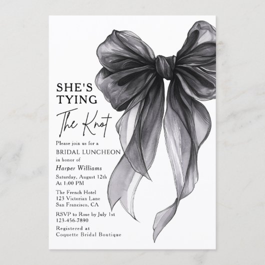 Invitation Elle Attache Le Nœud Bow Réception De Mariage (Devant)