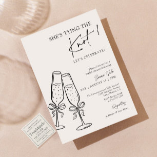 Invitation Elle Attache le Nœud Champagne Arc Bouquet de Mari
