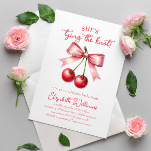 Invitation Elle Attache le Nœud Coquette Cerise Enterrement d