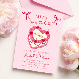 Invitation Elle Attache le Nœud Coquette Cerise Enterrement d