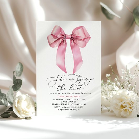 Invitation Elle attache le noeud Pink Bow Bridal