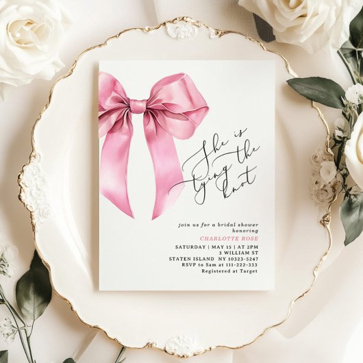 Invitation Elle attache le noeud Pink Bow Bridal