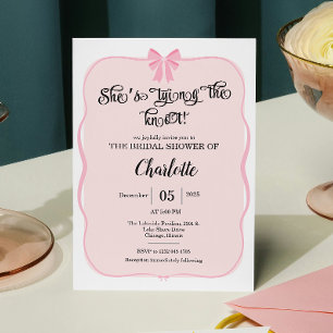 Invitation elle attache le noeud rose fête prénuptiale Bow