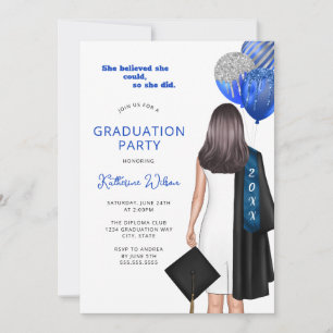 Invitation Elle Croyait Qu'Elle Pourrait Bleu Photo Graduatio