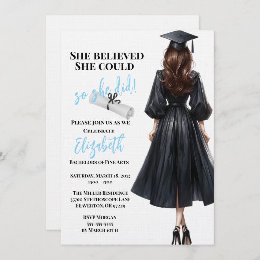 Invitation Elle Croyait Qu'Elle Pouvait Faire Ses Études (Devant / Derrière)