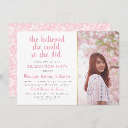 Invitation Elle Croyait Qu'Elle Pouvait Faire Une Diplôme De  (Devant / Derrière)