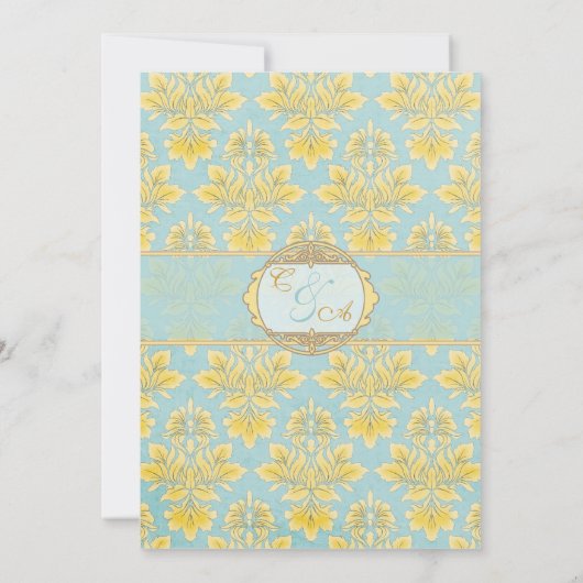 Invitation Elle Damask Light Blue Mariage initiation (Dos)